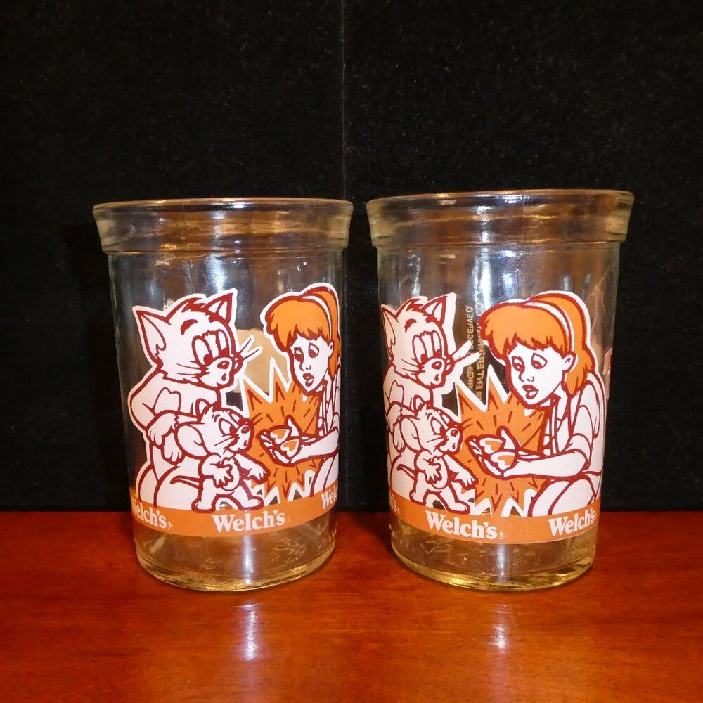 TWO Tom & Jerry Collectible Welch’s Jelly Juice Glasses Warner Bros Looney Toons